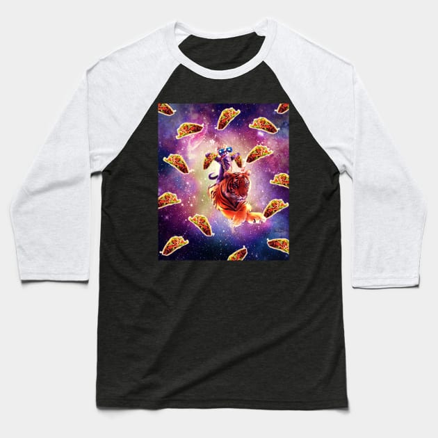 Thug Space Cat On Tiger Unicorn - Taco Baseball T-Shirt by Random Galaxy